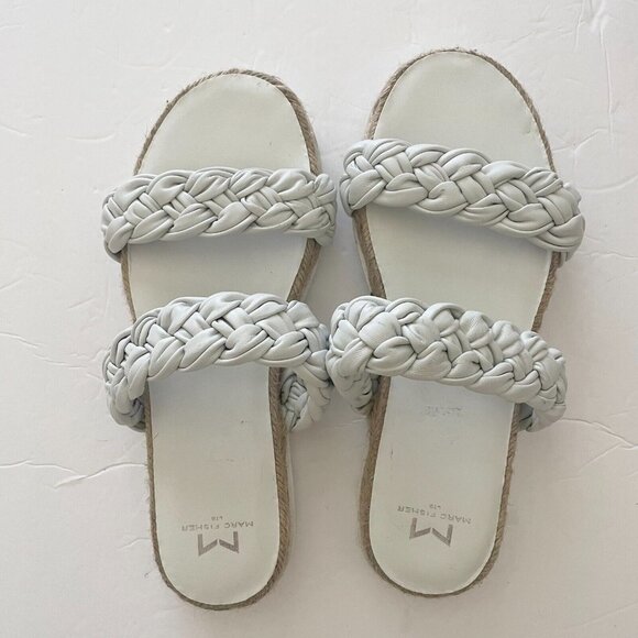 Marc Fisher Shoes - Marc Fisher Jaimee Espadrille Slide White Braided Woven Leather Sandals 8M
